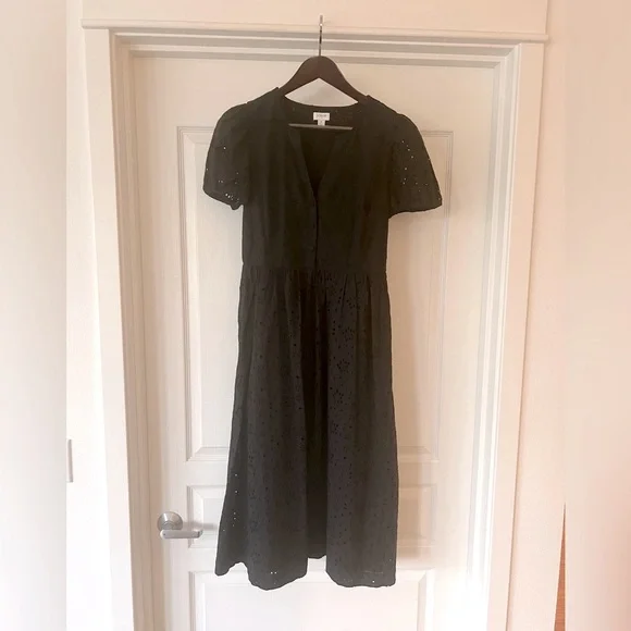 J.Crew 100% cotton, black eyelet dress size 6 excellent condition - Picture 1 of 4